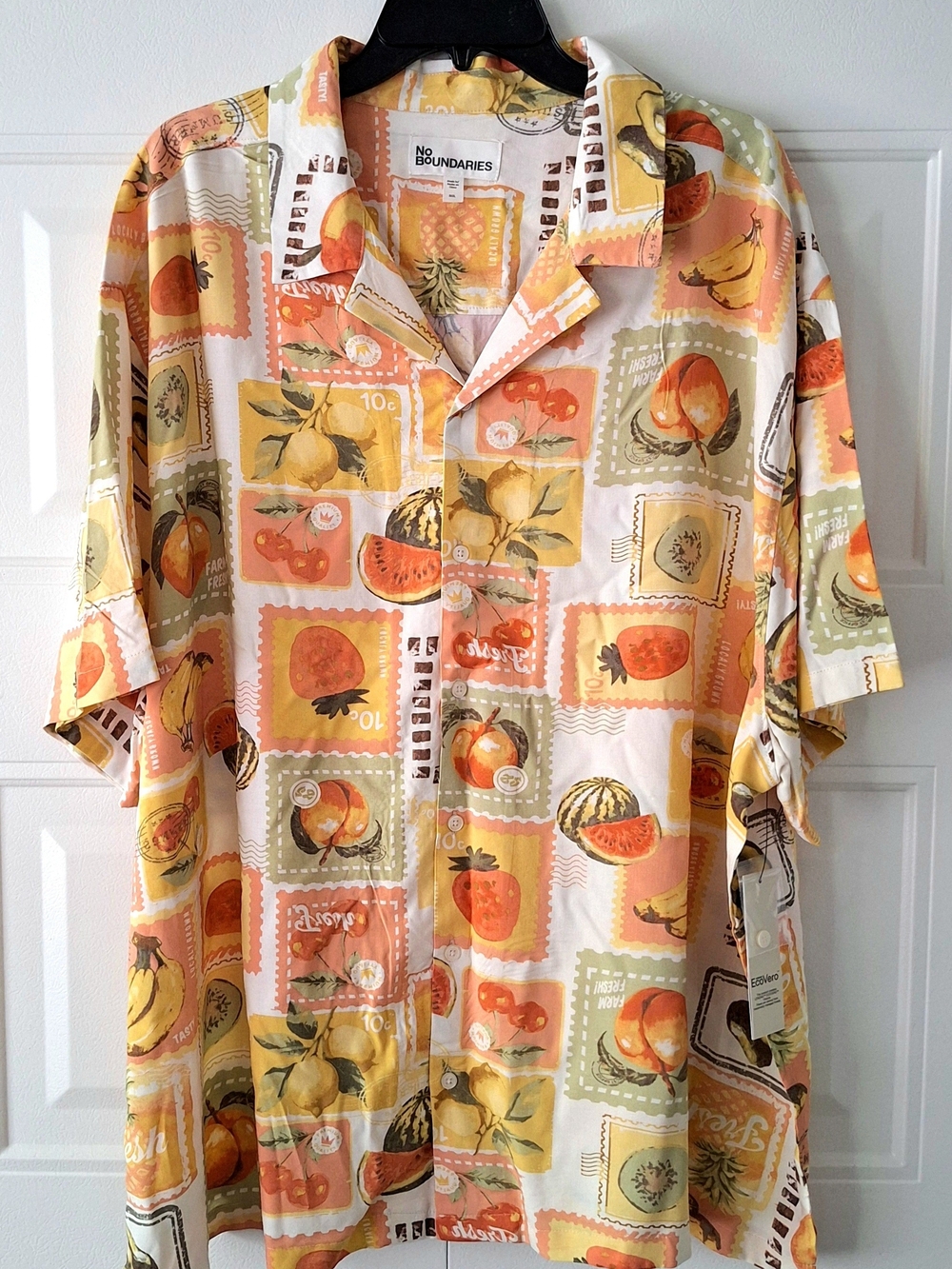 No Boundaries Men's Short-Sleeve Fruit Print Shirt - Yellow/Peach